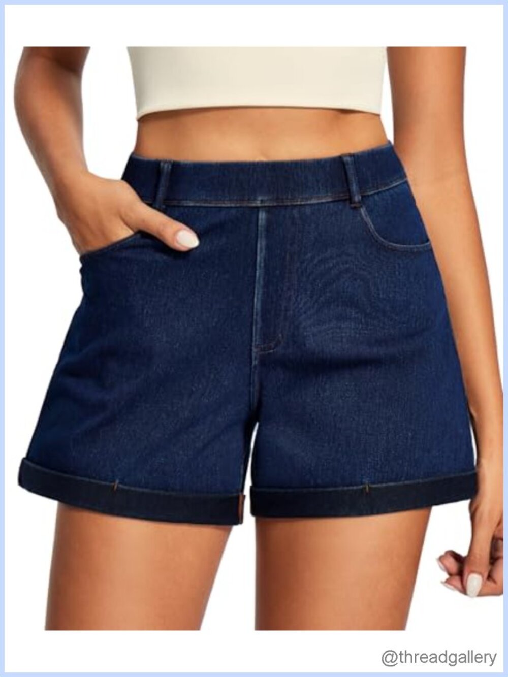 Stretchy Baggy Pull On Denim Shorts High Waisted Tummy Control Jorts